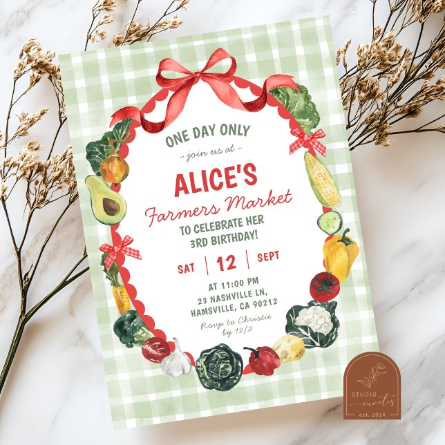 Quirky Illustration Farmers marknadsfödelsedag Inbjudningar (Skapare uppladdad)