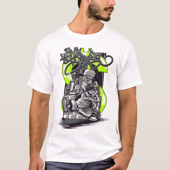 Quirky-illustrerad graffiti-artist T-Shirt (Framsida)
