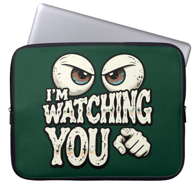 Quirky "I'M WATCHING YOU" Retro Eyes Laptop Sleeve (Framsidan)