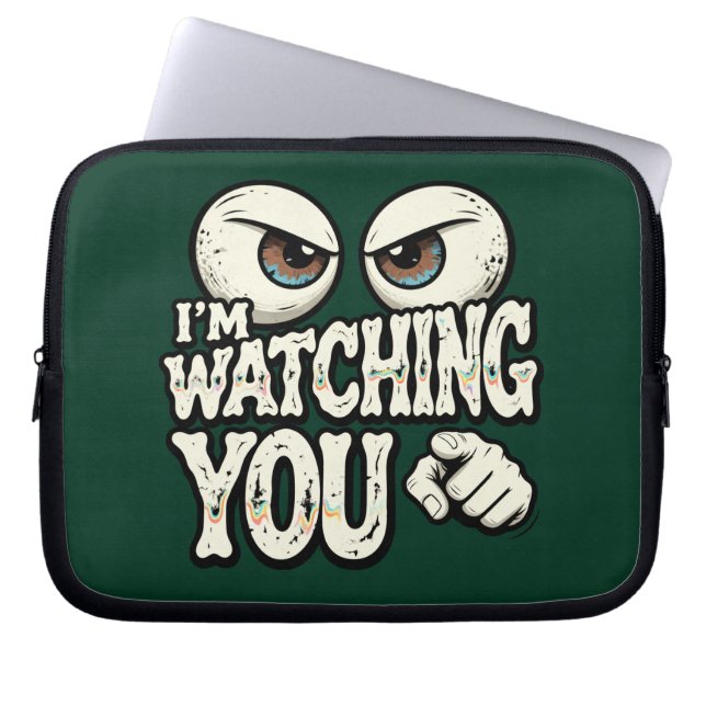 Quirky "I'M WATCHING YOU" Retro Eyes Laptop Sleeve (Framsidan)