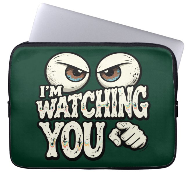 Quirky "I'M WATCHING YOU" Retro Eyes Laptop Sleeve (Framsidan)