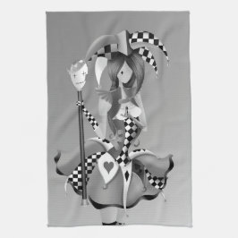 Quirky Jester & Puppet Kung Grått Tea Towel Kökshandduk