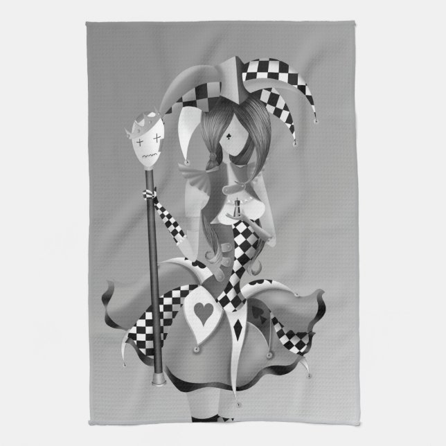 Quirky Jester & Puppet Kung Grått Tea Towel Kökshandduk (Vertikal)