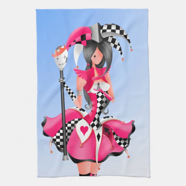 Quirky Jester & Puppet Kung rosa Tea Towel Kökshandduk (Vertikal)