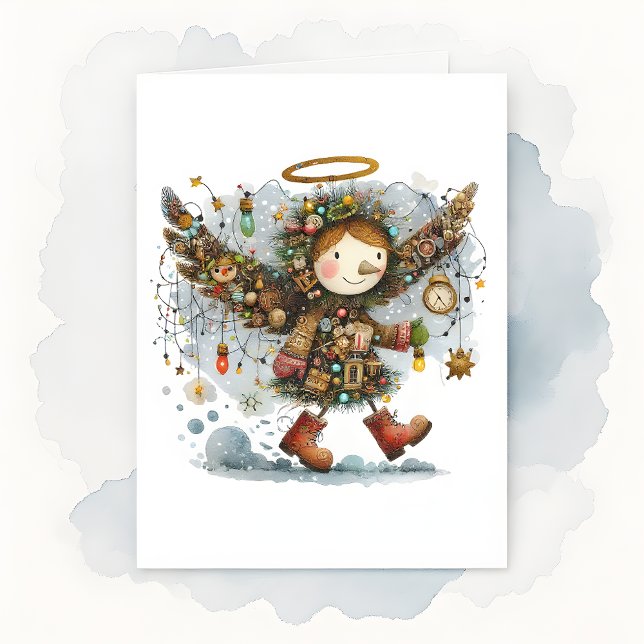 Quirky jul Angel Modern Folk Art Stil Kort (Skapare uppladdad)