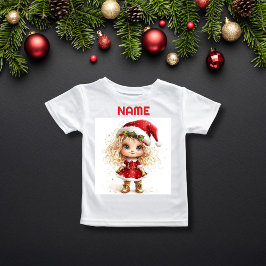 Quirky Jul Girl i Santa Hat CUSTOM NAME T Shirt