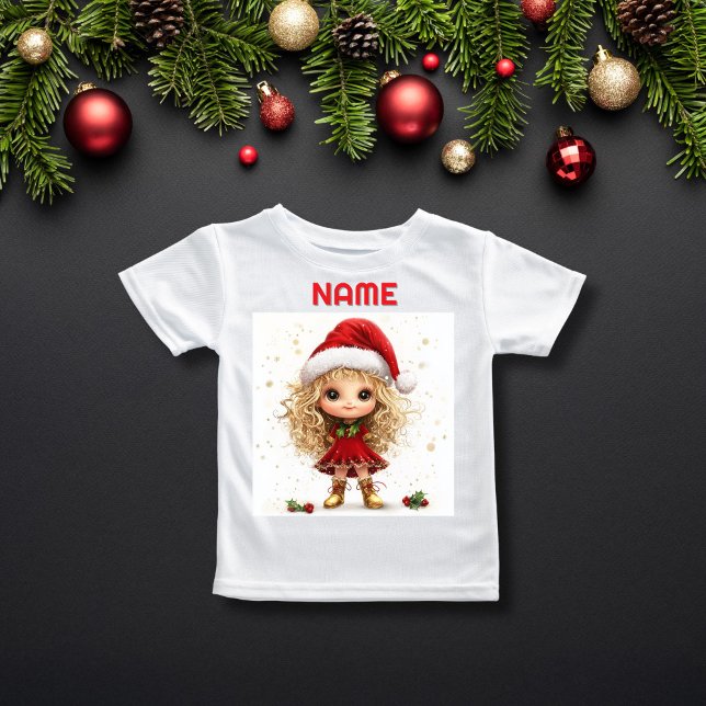 Quirky jul Girl med Holly CUSTOM NAME T Shirt (Skapare uppladdad)
