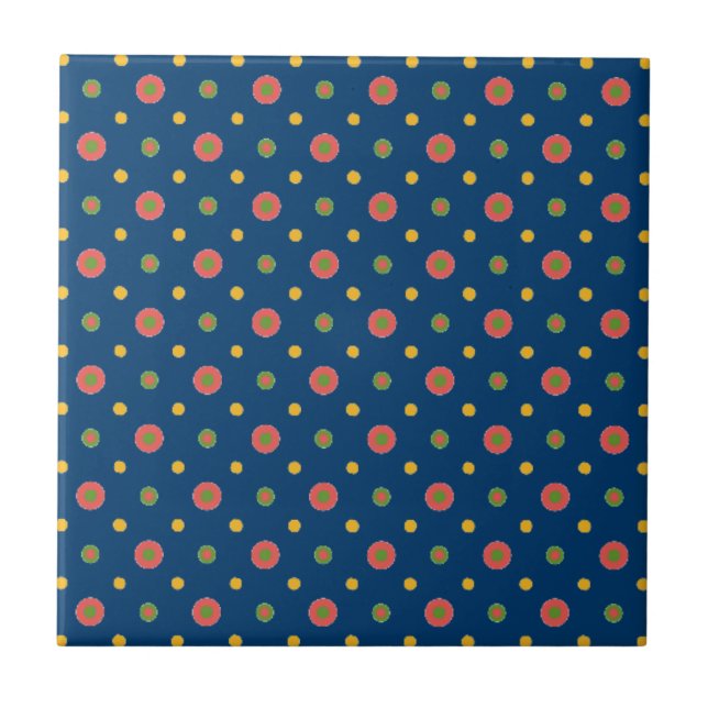 Quirky Jumbo Polka dots på den blå keramiska platt Kakelplatta (Framsidan)