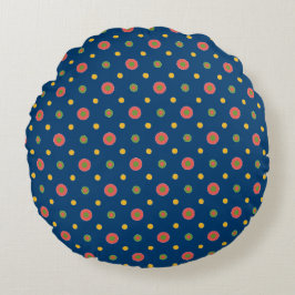 Quirky Jumbo Polka dots på marinblå runda Rund Kudde