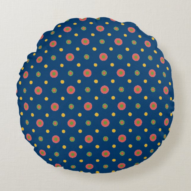 Quirky Jumbo Polka dots på marinblå runda Rund Kudde (Framsidan)