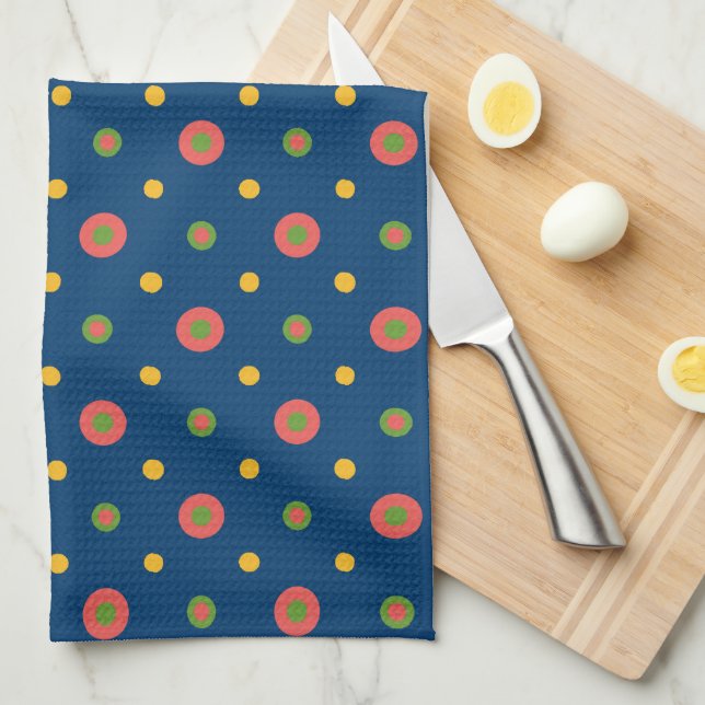 Quirky Jumbo Polka dots på Navy Blue Kitchen Towel Kökshandduk (Vikt i Fjärdedel)