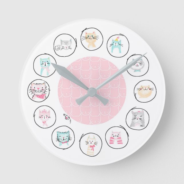 Quirky-kattdesign Rund Klocka (Framsida)