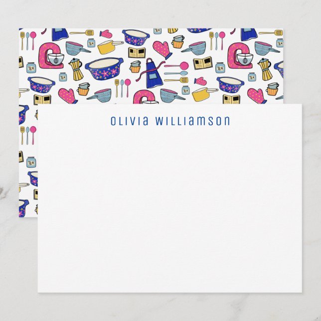 Quirky Kitchen Utentils Cake Maker, Chef Notecard Anteckningskort (Fram/baksida)