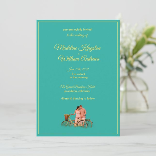 Quirky Kitschy Retro Photo Wedding Invitation Kort (Stående Fram)