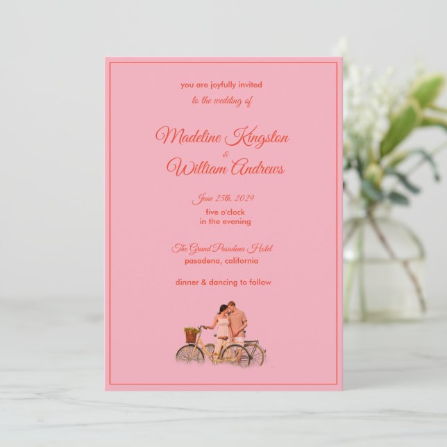 Quirky Kitschy Retro Photo Wedding Invitation Kort (Stående Fram)