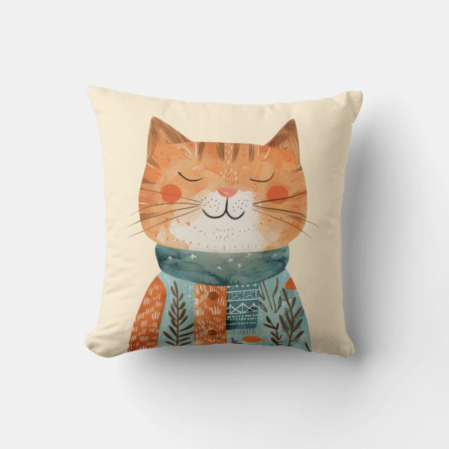 Quirky Kitten Illustration Best Cat Mamma Watercol Kudde (Framsida)