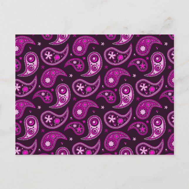Quirky Lila Paisley Vykort (Framsida)