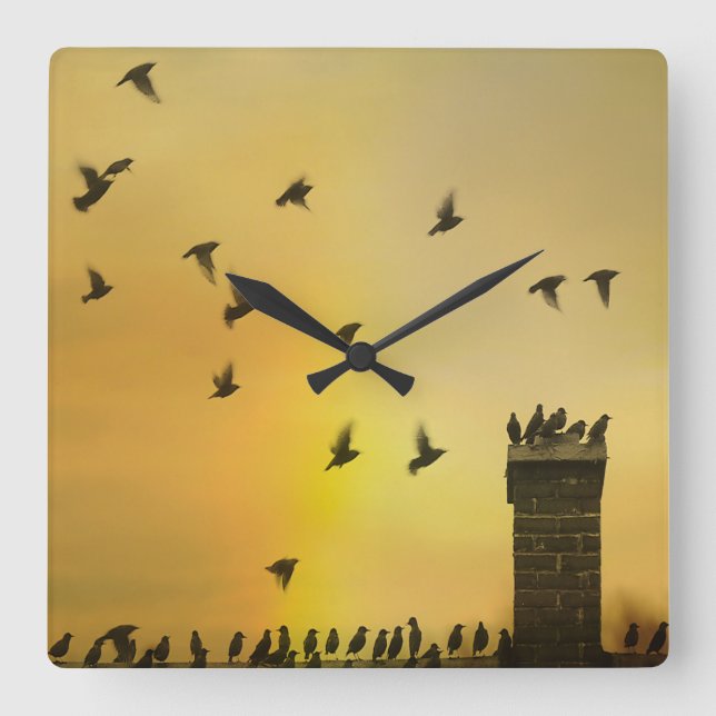 Quirky Little Birds Fyrkantig Klocka (Framsida)