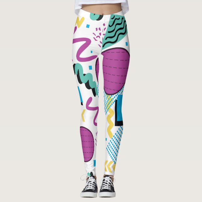 Quirky Memphis Pastel Design Leggings (Framsida)