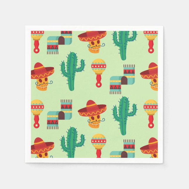 Quirky Mexican Cactus och Sombrero Mönster Pappersservett (Framsidan)