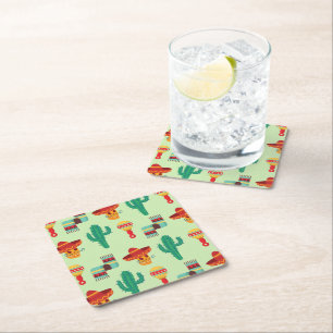 Quirky Mexican Cactus och Sombrero Mönster Underlägg Papper Kvadrat