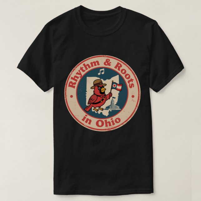 Quirky Midwest Pride Cardinal med Ohio Flagga T Shirt (Design framsida)