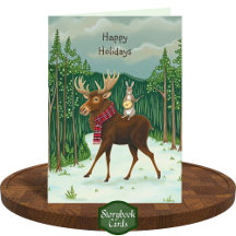 Quirky Moose Rabbit Forest Winter Scene-jul