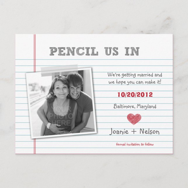 Quirky Note Photo Save Date Card Meddelande Vykort (Framsida)