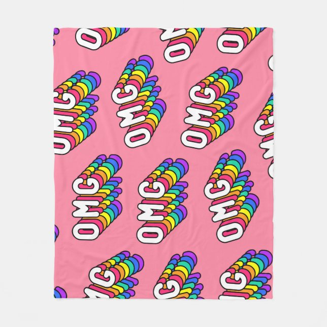 Quirky OMG Rosa Tecknad Tapet Fleecefilt (Framsidan)