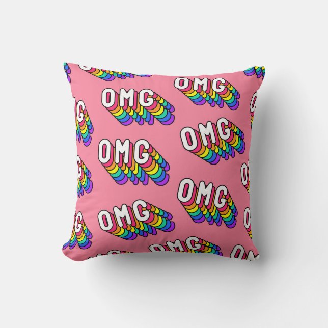 Quirky OMG Rosa Tecknad Tapet Kudde (Framsida)