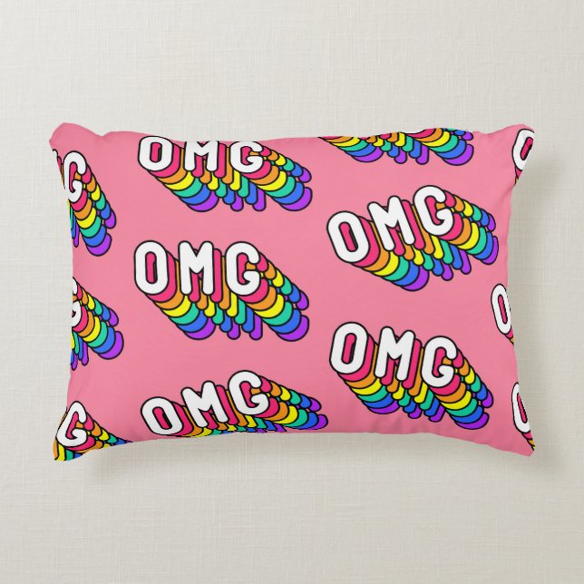 Quirky OMG Rosa Tecknad Tapet Prydnadskudde (Framsidan)