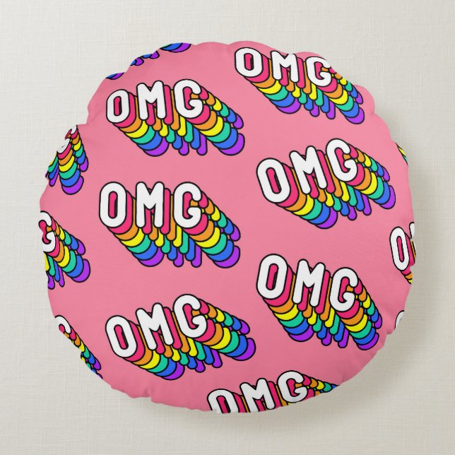 Quirky OMG Rosa Tecknad Tapet Rund Kudde (Framsidan)