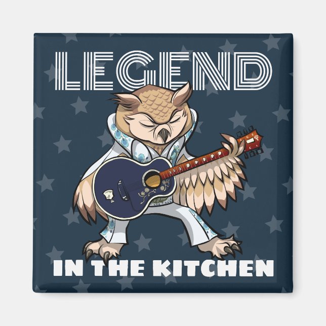 Quirky Owl Legend In The Kitchen Rock Star Artwork Magnet (Framsidan)