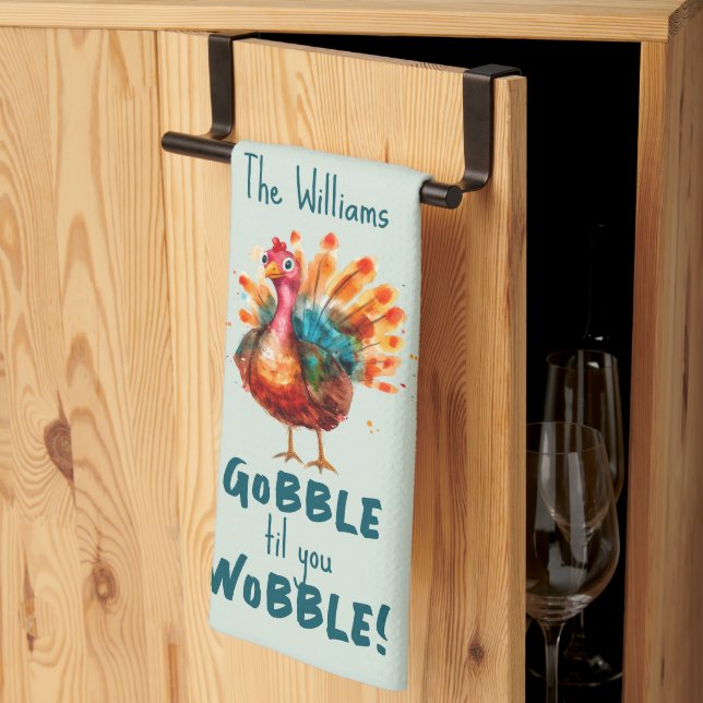 Quirky Peach Watercolor Turkey Thanksgiving Kökshandduk (Thirds Fold)