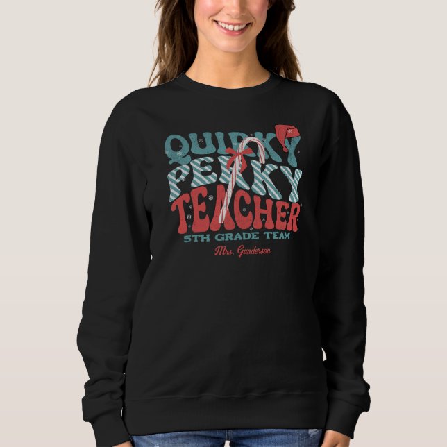 Quirky Perky Teacher Christmas Retro T Shirt (Framsida)