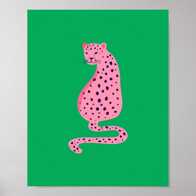 Quirky Pink Leopard Green Aesthetic  Poster (Framsidan)