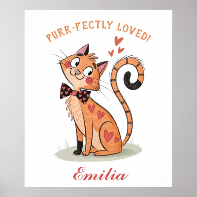 Quirky Playful Pet Cat - Cute Doodle Bowtie Kitten Poster (Framsidan)