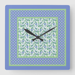 Quirky Polka dots och Snödroppar på Blue Gräns Fyrkantig Klocka