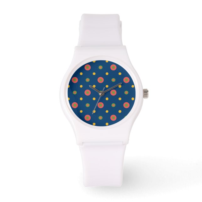 Quirky Polka dots på Navy Blue Sporty Wristwatch Armbandsur (Framsida)