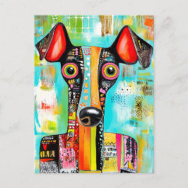 quirky pop-art dog face in bold colors, designed vykort