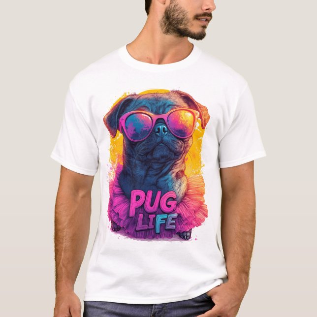 Quirky Pug in Tutu - Pug Life Design T Shirt (Framsida)