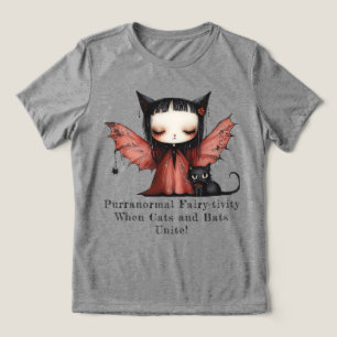 Quirky Purranormal Halloween Fairy Cat & Fladdermu T Shirt