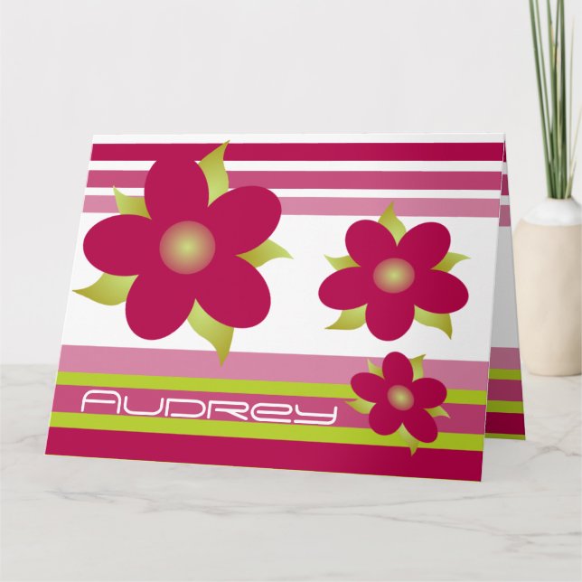 Quirky Raspberry Blommigt Birthday Card Kort (Framsida)