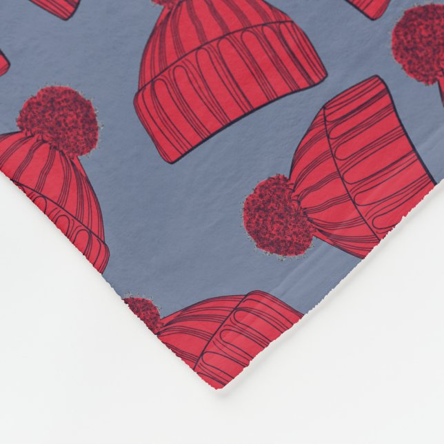 Quirky Red and Blue Bobble Hats Pattern Fleecefilt (Hörn)