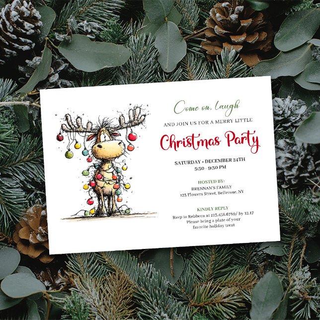 Quirky red green reindeer Christmas party invite Inbjudningar (Quirky red green reindeer Christmas party invite

)