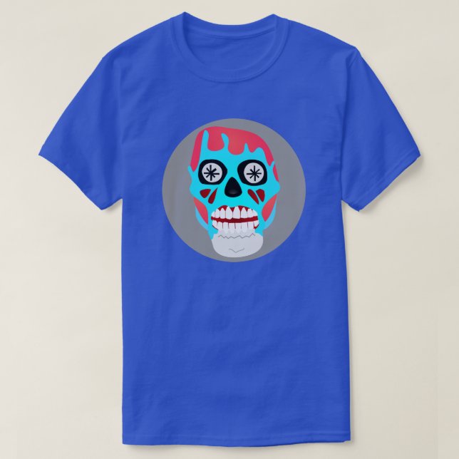 QUIRKY RED OCH BLUE ZOMBIE SKULL T-SHIRT (Design framsida)