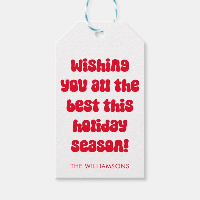 Quirky Red Typography Retro-julets Personlig Presentetikett (Framsidan)