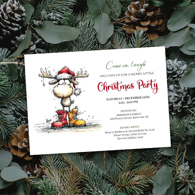Quirky Reindeer Festive Red Green Party Invite Inbjudningar (Quirky Reindeer Festive Red Green Party Invite)
