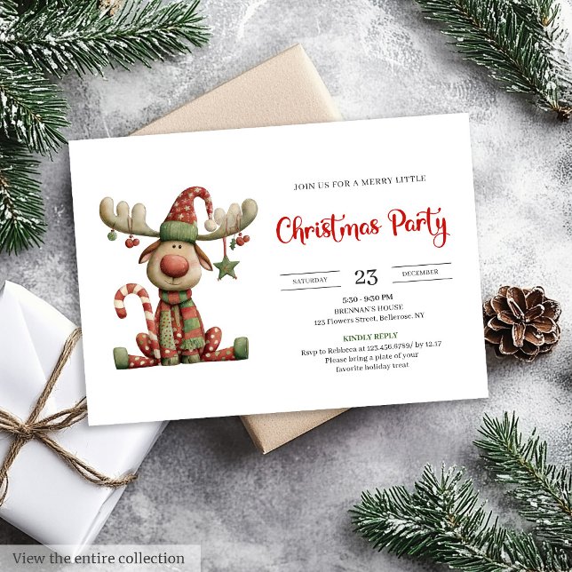 Quirky Reindeer Festive Watercolor Party Invites Inbjudningar (Quirky Reindeer Festive Watercolor Party Invitation

)