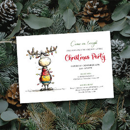 Quirky Reindeer Holiday Party Invitation Card Inbjudningar